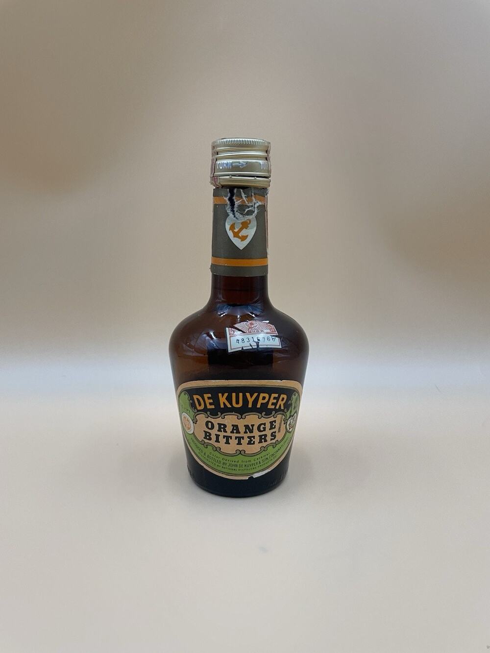 Vintage 80's Liquor Bottle DeKuyper Orange Bitters Anchor Brown Glass Empty